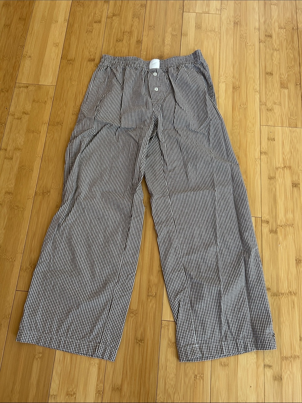 GAP Body Brown & White Gingham Wide-Leg 100% Cotton Poplin Pajama Lounge Pants